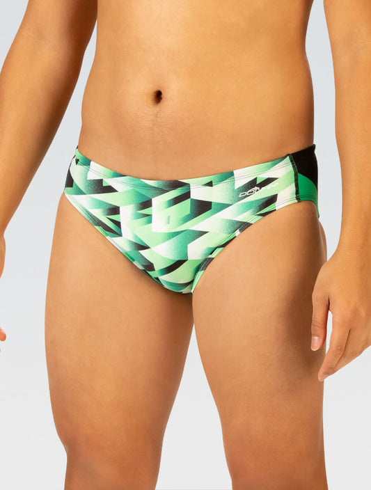 Reliance Men's Molten Green Printed Racer Swimsuit